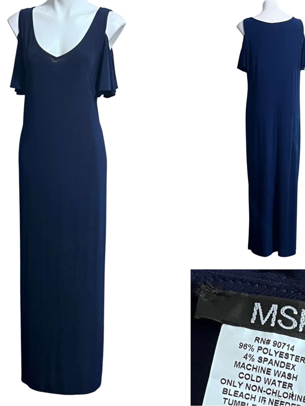 MSK Maxi Dress Navy blue sz XL Cold-Shoulder Scoop Neck office casual